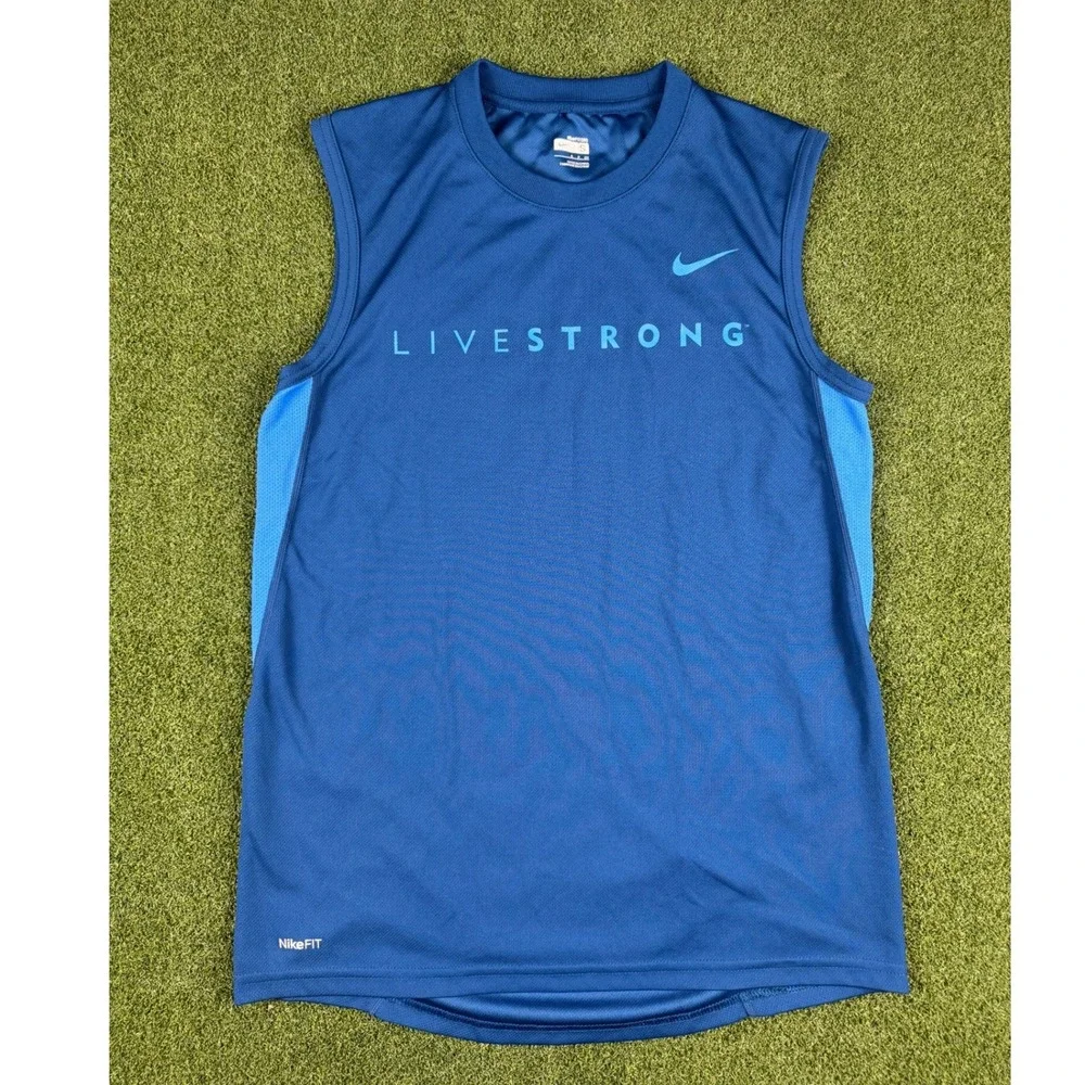 Nike Livestrong Sleeveless‎ Athletic Tank Top Mens Small Blue NikeFit Dri-Fit